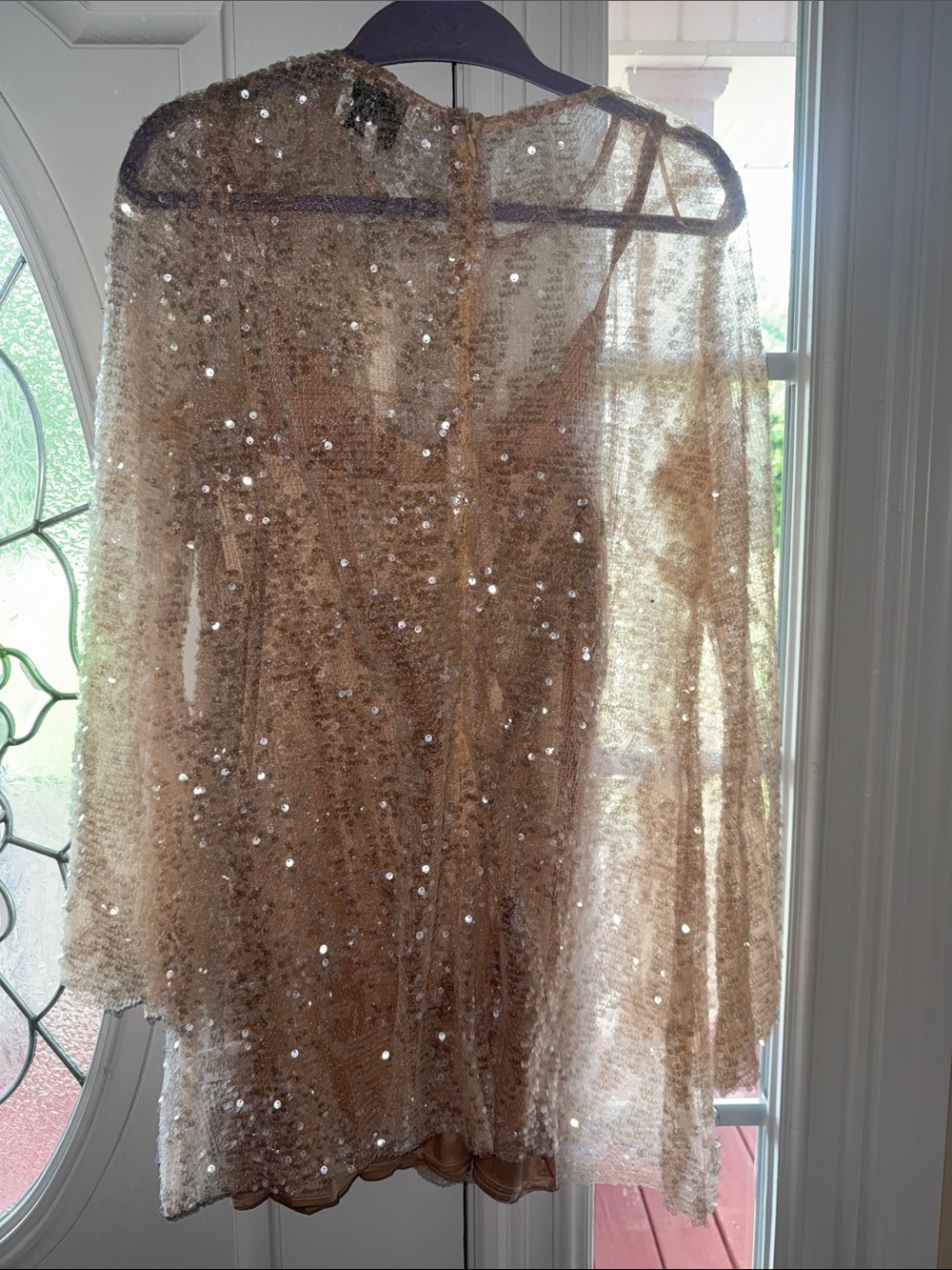 Sequined Sheer Party Dress in Champagne